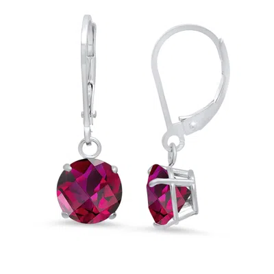 Maxcolor Sterling Silver Round Checkerboard Cut Gemstone Leverback Earrings (8mm)