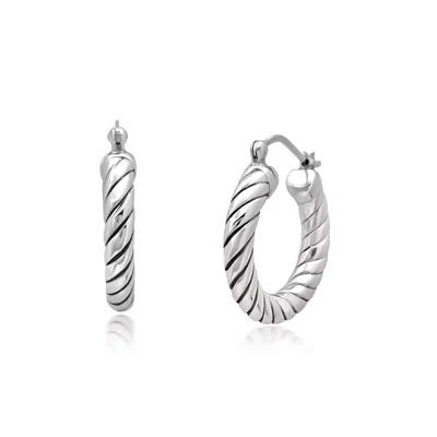 Maxcolor Sterling Silver Round Fine Twist Hoop Earrings