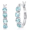 Maxcolor Sterling Silver Round Gemstone Statement Hoop Earrings In Blue