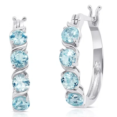 Maxcolor Sterling Silver Round Gemstone Statement Hoop Earrings In Blue