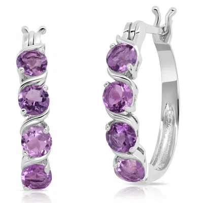 Maxcolor Sterling Silver Round Gemstone Statement Hoop Earrings In Black