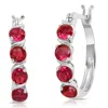 Maxcolor Silver 2.20 Ct. Tw. Lab-grown Ruby Hoop Earrings In Silver