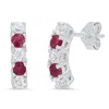 Maxcolor Sterling Silver Round Genuine Gemstone And White Topaz Curved Earring In White