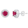 Maxcolor Sterling Silver Round Genuine Gemstone And White Topaz Earring 4mm In Silver