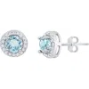 Maxcolor Sterling Silver Round Genuine Gemstone And White Topaz Earring 4mm In Metallic