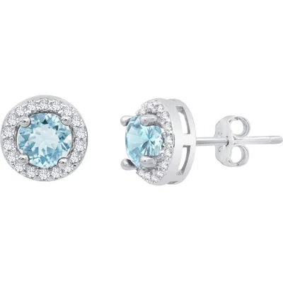 Maxcolor Sterling Silver Round Genuine Gemstone And White Topaz Earring 4mm In Metallic