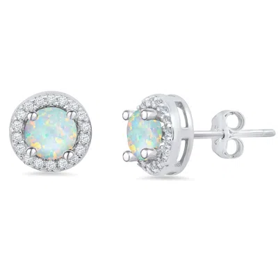 Maxcolor Sterling Silver Round Genuine Gemstone And White Topaz Earring 4mm In Multi