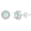 Maxcolor Sterling Silver Round Genuine Gemstone And White Topaz Earring 4mm In Metallic