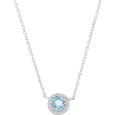 Maxcolor Sterling Silver Round Genuine Gemstone And White Topaz Necklace With 16 Inch Cable Chain In Blue