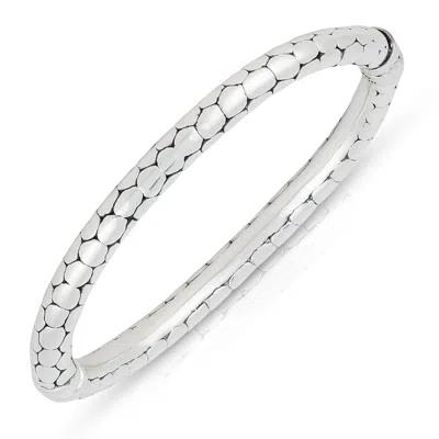 Maxcolor Sterling Silver Snake Textured Bangle Bracelet With Hinged Clasp