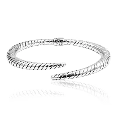 Maxcolor Sterling Silver Twisted Bypass Bangle Bracelet With Hinged Clasp