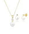 Maxcolor Sterling Silver Yellow Gold Plate Cultured Pearl & Created White Sapphire Set In Silver