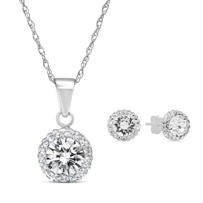 Maxcolor Swarovski Crystal Gemstone Halo Pendant And Earring Set In Multi
