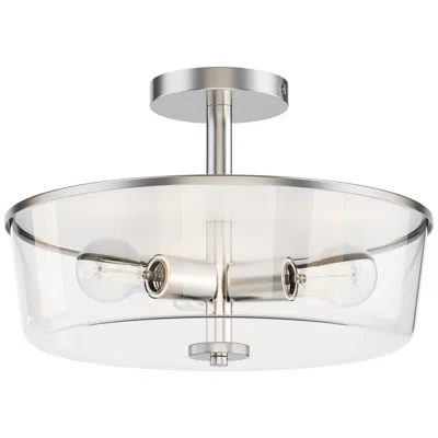 Maxim Fuller 14 3/4" Clear/satin Nickel 3-light Semi Flush/pendant In Silver