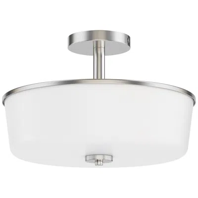Maxim Fuller 14 3/4" White/satin Nickel 3-light Semi Flush/pendant In Silver