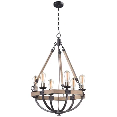 Maxim Lodge 24" Weathered Oak And Bronze Rustic 6-light Chandelier