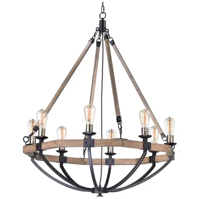 Maxim Lodge 38" Wide Weathered Oak And Bronze 8-light Chandelier