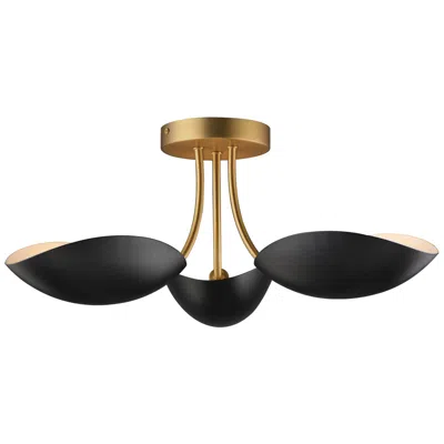 Maxim Maris 22" Wide Black/natural Aged Brass 3-light Semi Flush