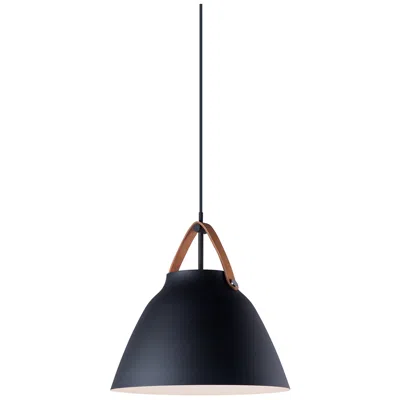 Maxim Nordic 14.25" Wide Tan Leather And Black Modern Pendant Light