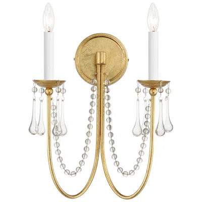Maxim Plumette 16" High Gold Leaf 2-light Wall Sconce W Crystal