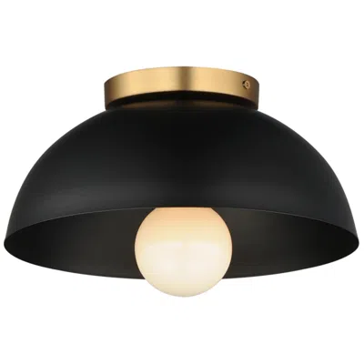 Maxim Thelonious 12" Black/natural Aged Brass Flush Mount