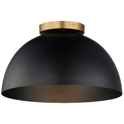 Maxim Thelonious 16" Black/natural Aged Brass Flush Mount