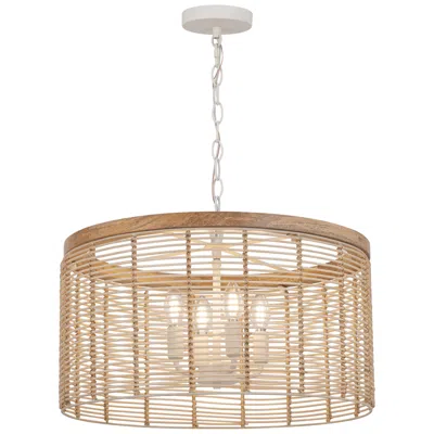 Maxim Vannerie 20" Wide Ecru And Natural Rattan Drum Pendant Light