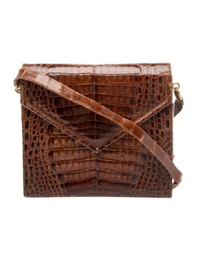 Pre-owned Maxima Alligator Messenger Bag In Brown