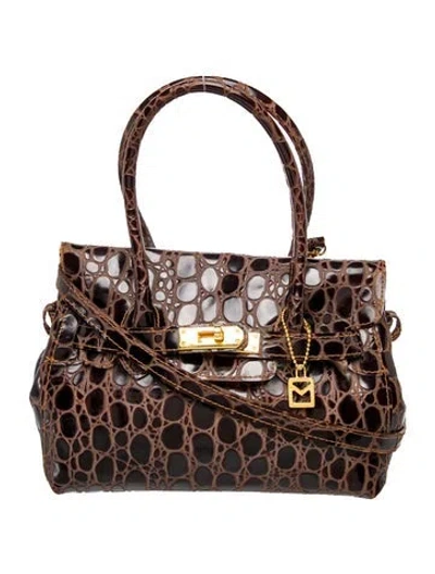 Pre-owned Maxima Embossed Leather Shoulder Bag In Brown