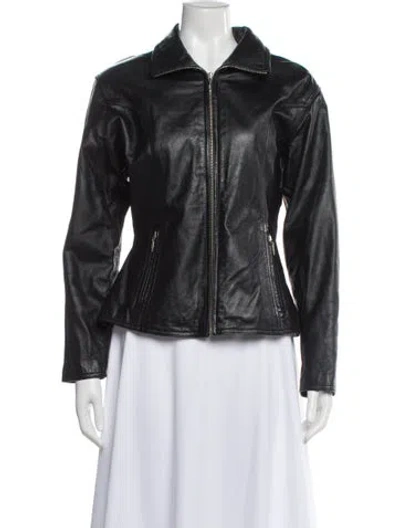 Pre-owned Maxima Leather Biker Jacket In Blue