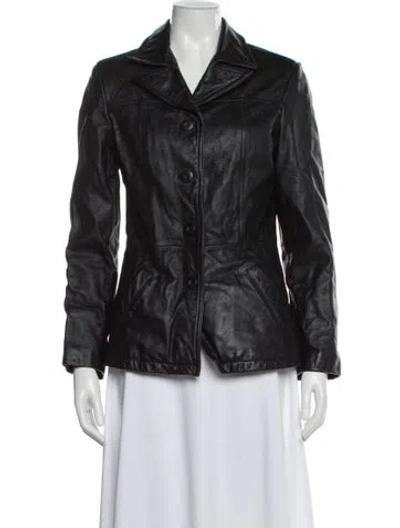 Pre-owned Maxima Leather Biker Jacket In Gray