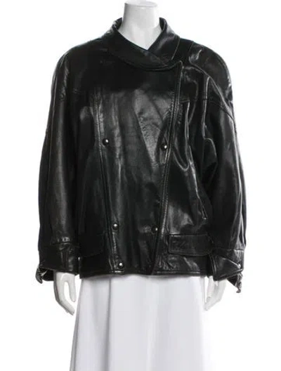 Pre-owned Maxima Leather Biker Jacket In Green