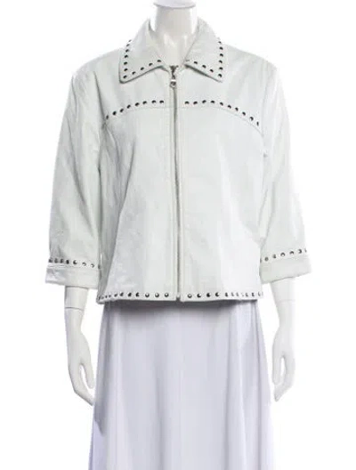 Pre-owned Maxima Leather Biker Jacket In White