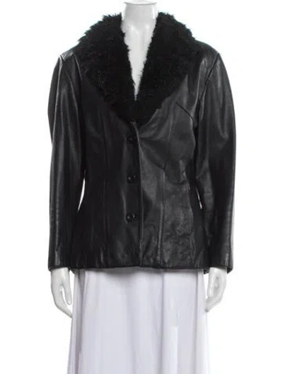 Pre-owned Maxima Leather Faux Fur Jacket In Gray