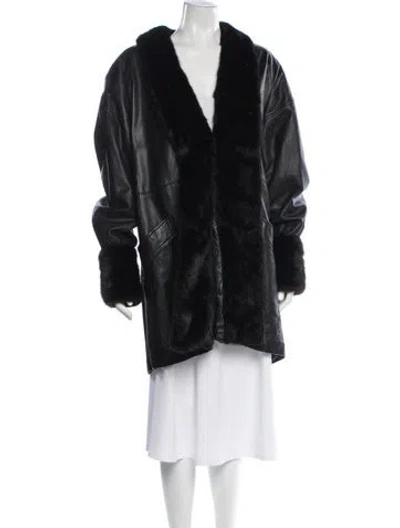 Pre-owned Maximilian Alta Moda Leather Faux Fur Coat In Black