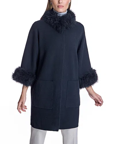 Maximilian Cashmere Kimono With Cashmere Goat Trim In Black