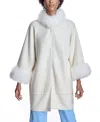 Maximilian Cashmere Kimono With Cashmere Goat Trim In Off White