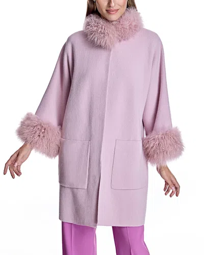 Maximilian Cashmere Kimono With Cashmere Goat Trim In Pink