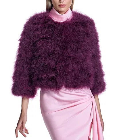 Maximilian Collarless Feather Bolero In Burgundy
