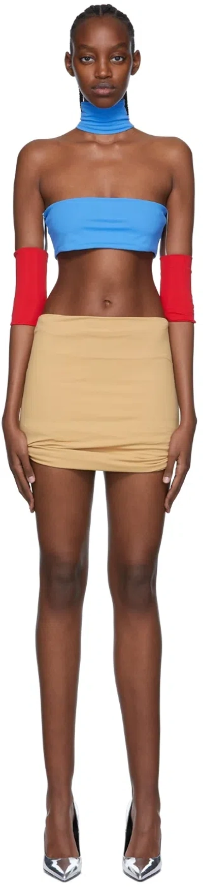Maximilian Davis Beige Nylon One-piece Swimsuit In Powder Blue/bright R