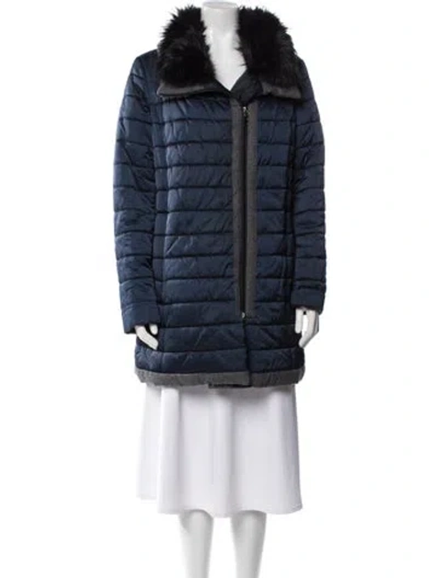 Pre-owned Maximilian Faux Fur Coat In Blue