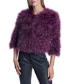 Maximilian Feather Bolero With Metallic Thread Inserts In Burgundy