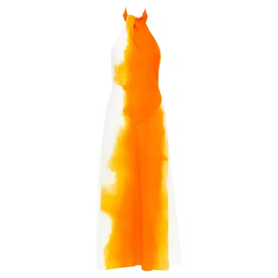 Pre-owned Maximilian Ferragamo  Davis 2023 Runway Orange Sunset Silk Halter Dress It38 Xs