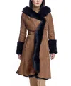 Maximilian Hooded Shearling Coat In Cognac/black