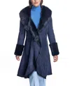 Maximilian Hooded Shearling Coat In Navy/black