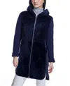 Maximilian Hooded Shearling Coat With Knit Trim In Cosmos Blue