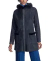 Maximilian Hooded Shearling Lamb Jacket With Zipper In Black/black