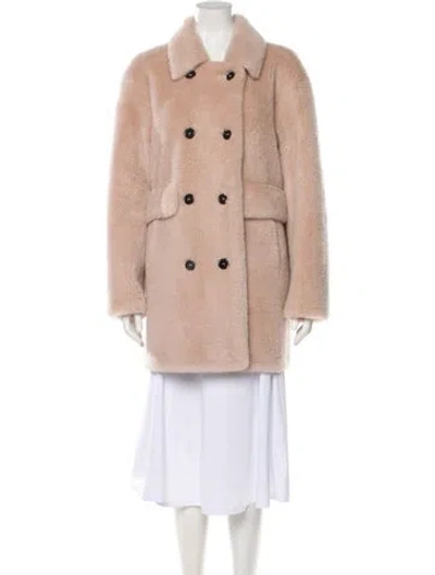 Pre-owned Maximilian Lambswool Faux Fur Coat In Neutral