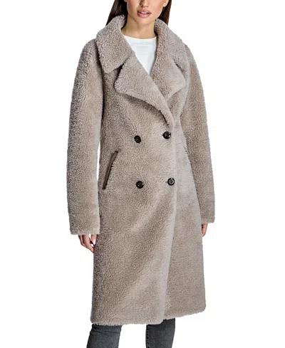 Maximilian Lambswool Midi Peacoat In Brown