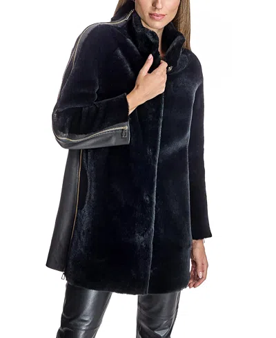 Maximilian Leather And Shearling Coat In Black